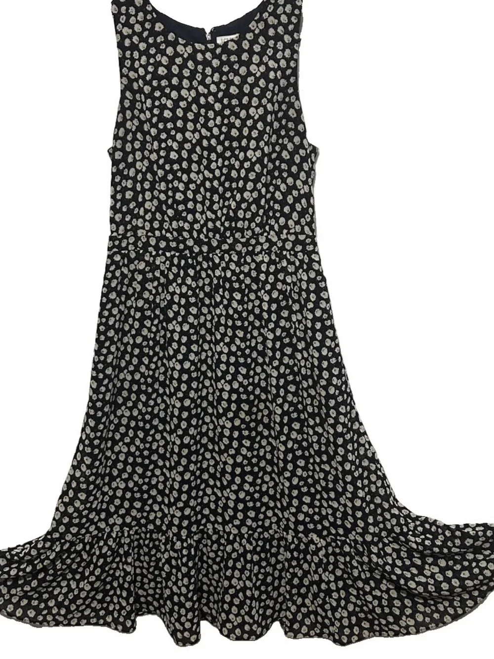 J Crew Dress 4 Navy Blue With White Floral Print Coquette Silky Lined Sundress